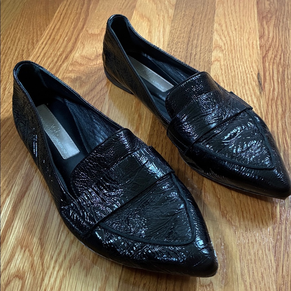 AGL Loafers Womens 37.5 Black Patent Leather Pointed Toe Shoe Flats